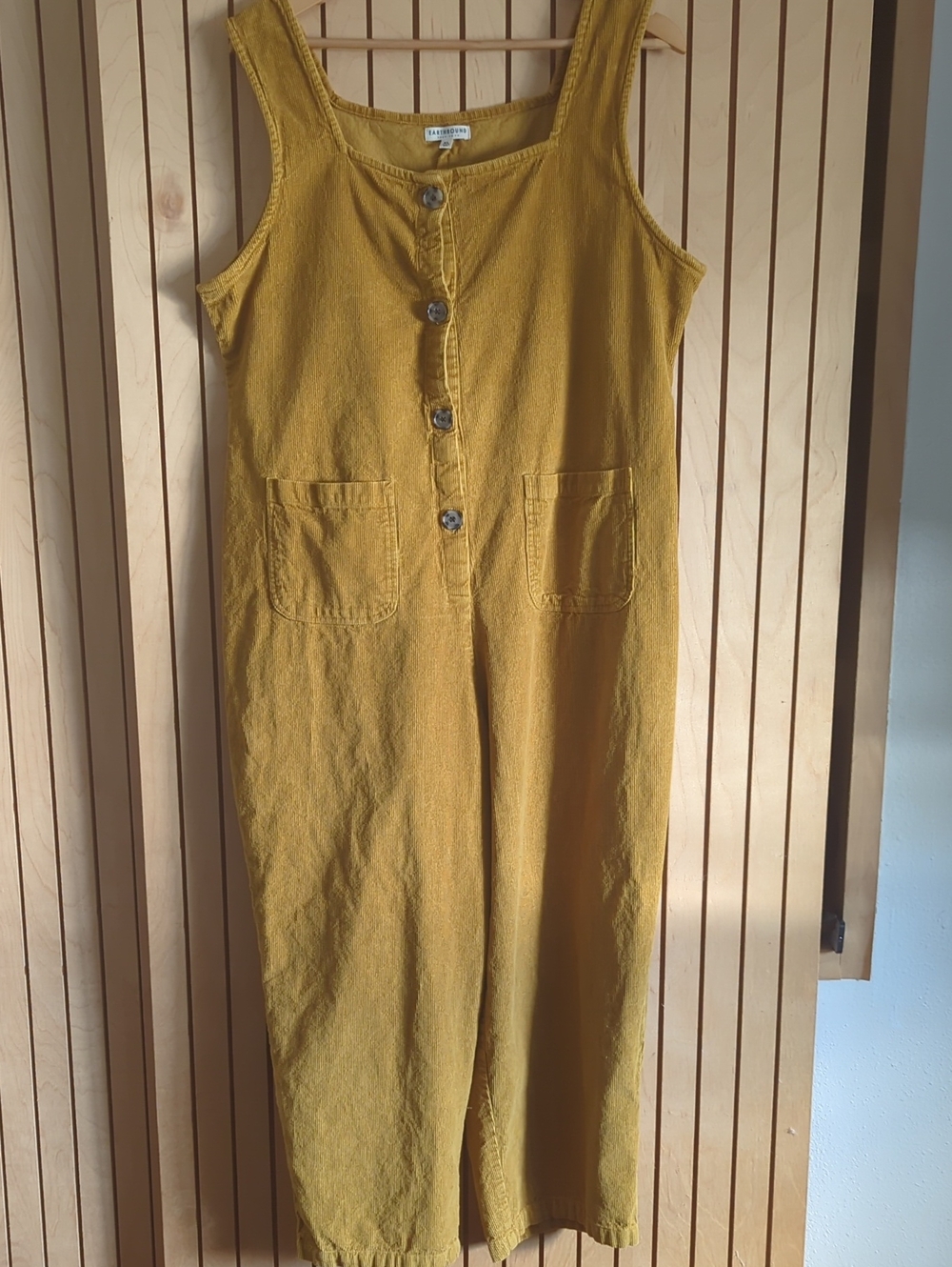 EARTHBOUND Mustard Button-Front Sleeveless Jumpsuit